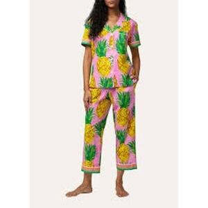 Cat's Pajamas Pineapple Print Pajama Set Cotton Loungewear Tropical Kitsch
